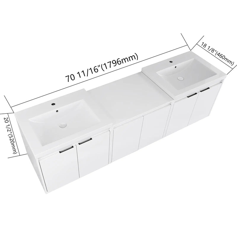72" Bathroom Vanity With Resin Sink, Soft Close Doors and 1-Side Cabinet by HouseOfZazla