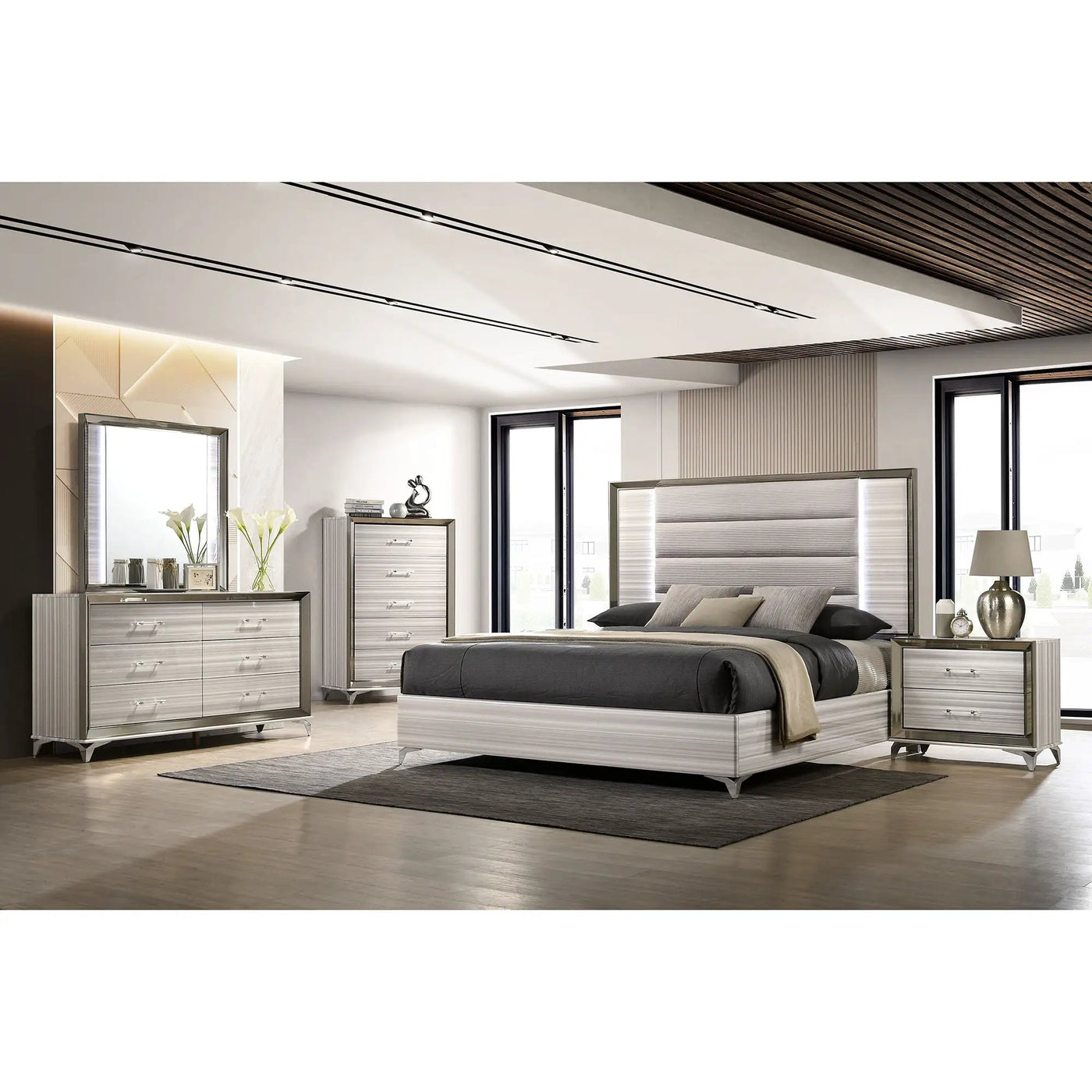 Star - 5 Pieces Bedroom Set Modern Design With LED by HouseOfZazla