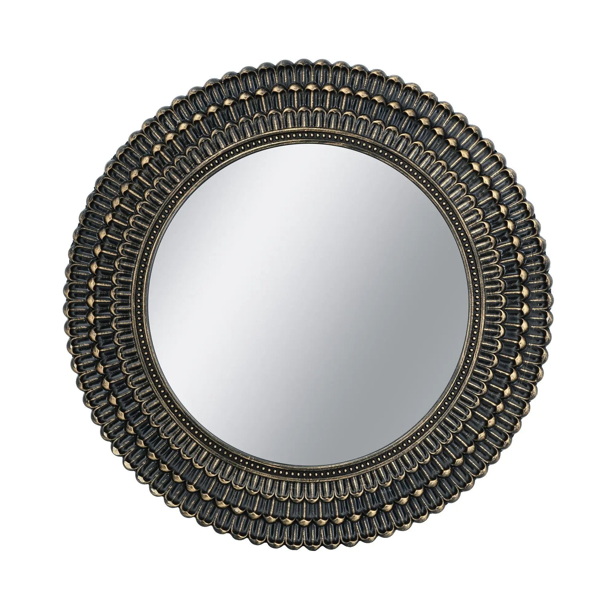 D26.5' Round Black and Gold Wooden Accent Mirror with Woven Texture by HouseOfZazla