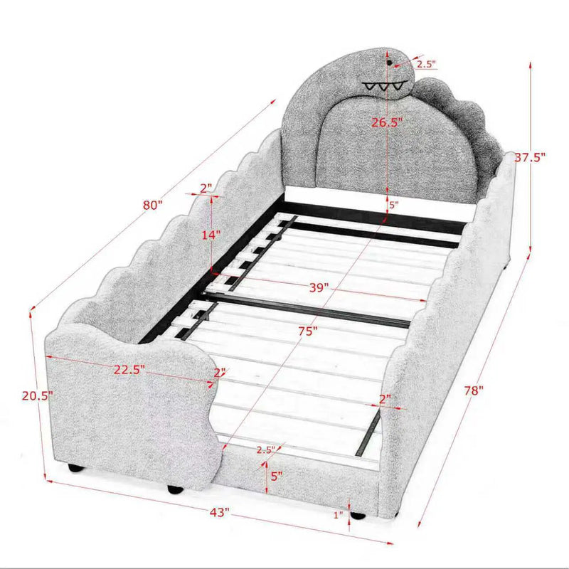 Twin Size Dinosaur-Shaped Kids Bed with Safety Guardrails by HouseOfZazla