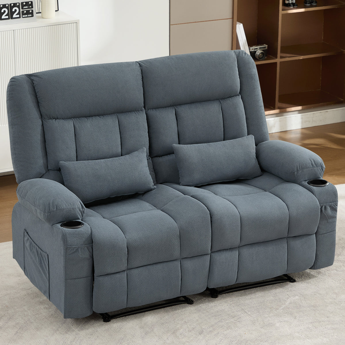 Manual Oversized Recliner Loveseat with Cup Holders - Grey or Blue, photo 2 of 10