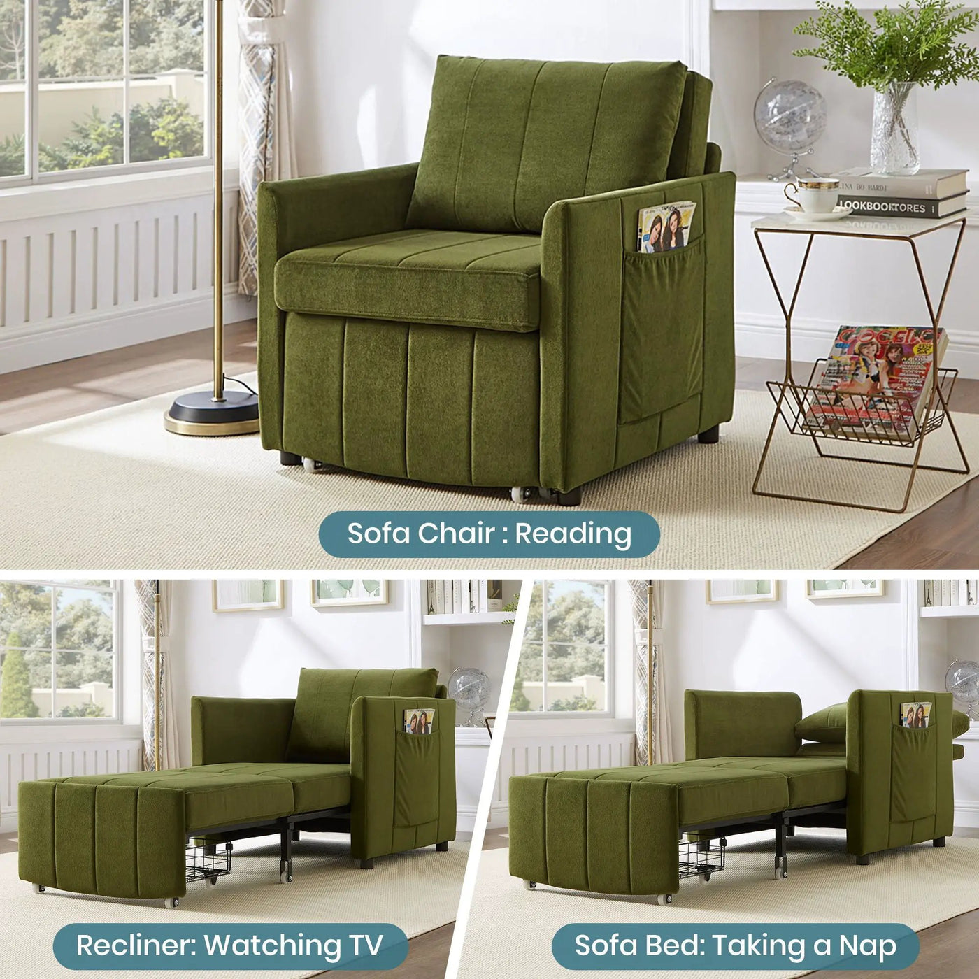 Upholstered Convertible Sleeper Sofa With 5 Position Backrest, Side Pockets, Storage by HouseOfZazla