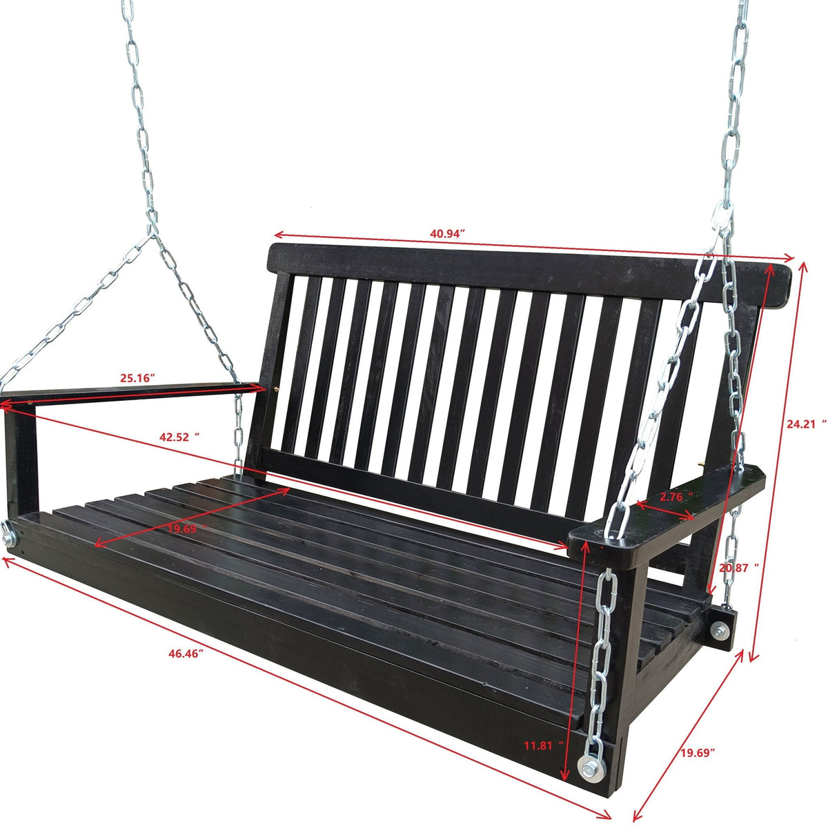 Wood Patio Swing with Armrests - Light Brown, White, or Black, photo 6 of 12