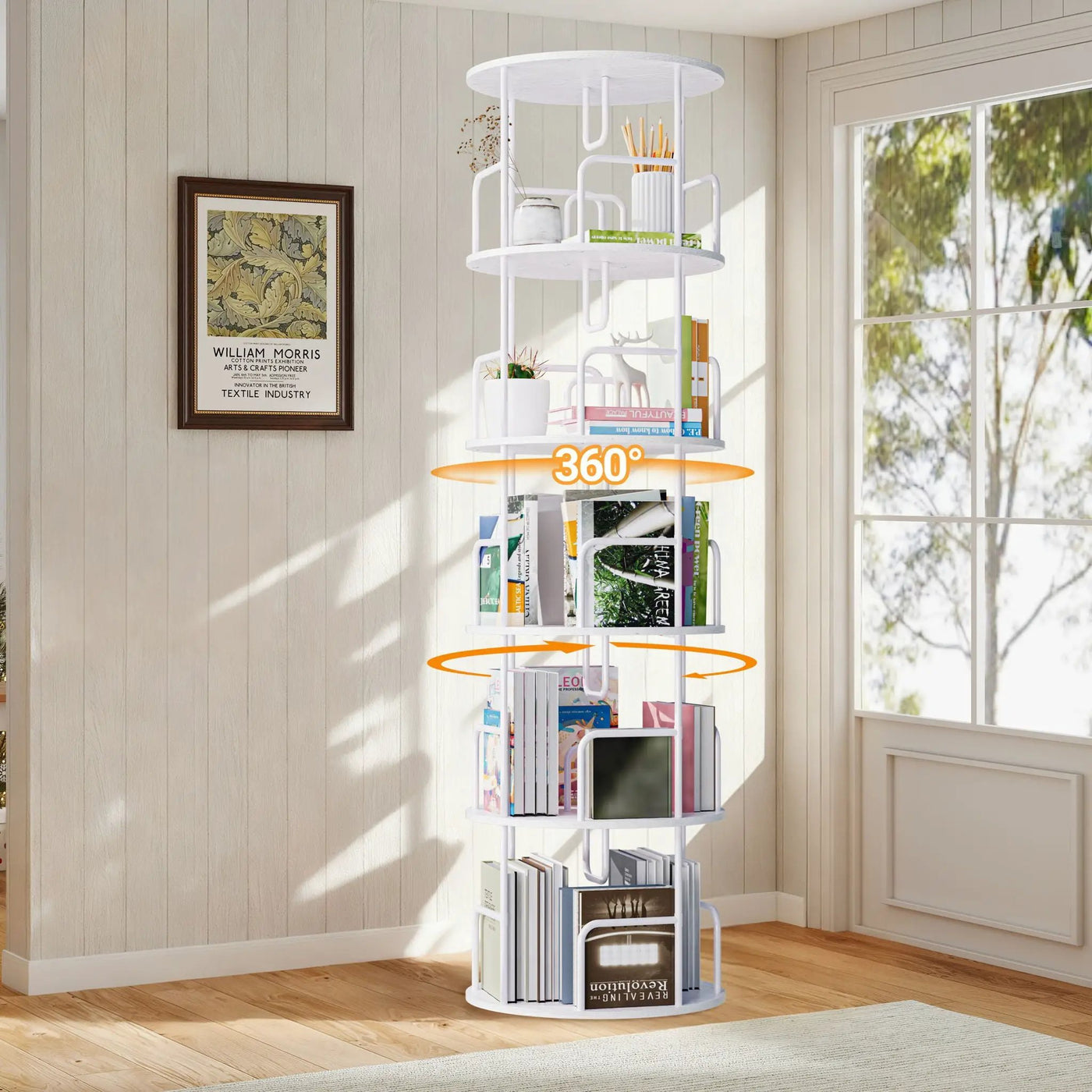 Rotating Bookshelf Tower 5 Tier Spinning 360 Degree Revolving Storage Shelf by Unique Piece Furniture
