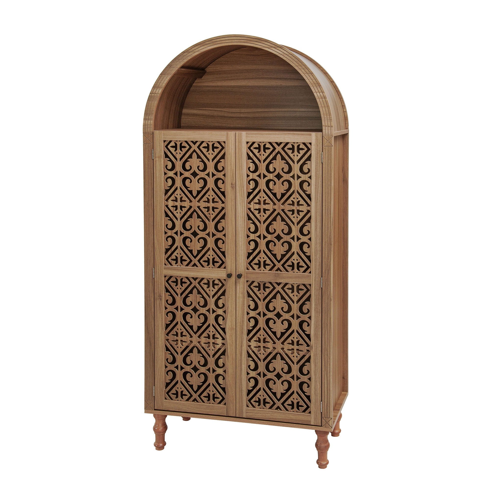 Tall Kitchen Pantry Cabinet With Hollow Carved Doors Adjustable Shelves Versatile Storage Cabinet For Kitchen - Walnut by HouseOfZazla