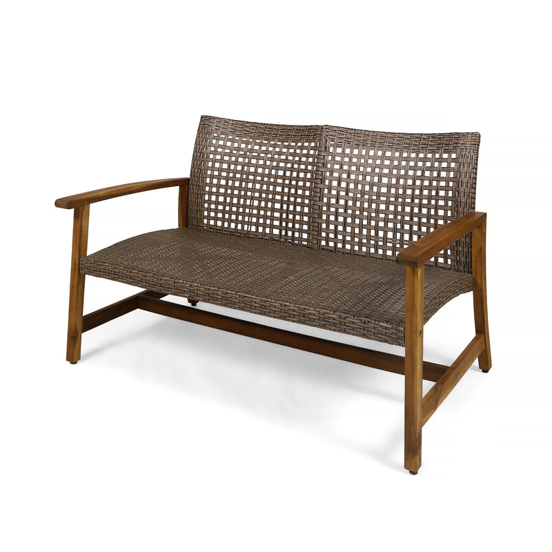 Hampton Outdoor Acacia Wood Wicker Loveseat by HouseOfZazla