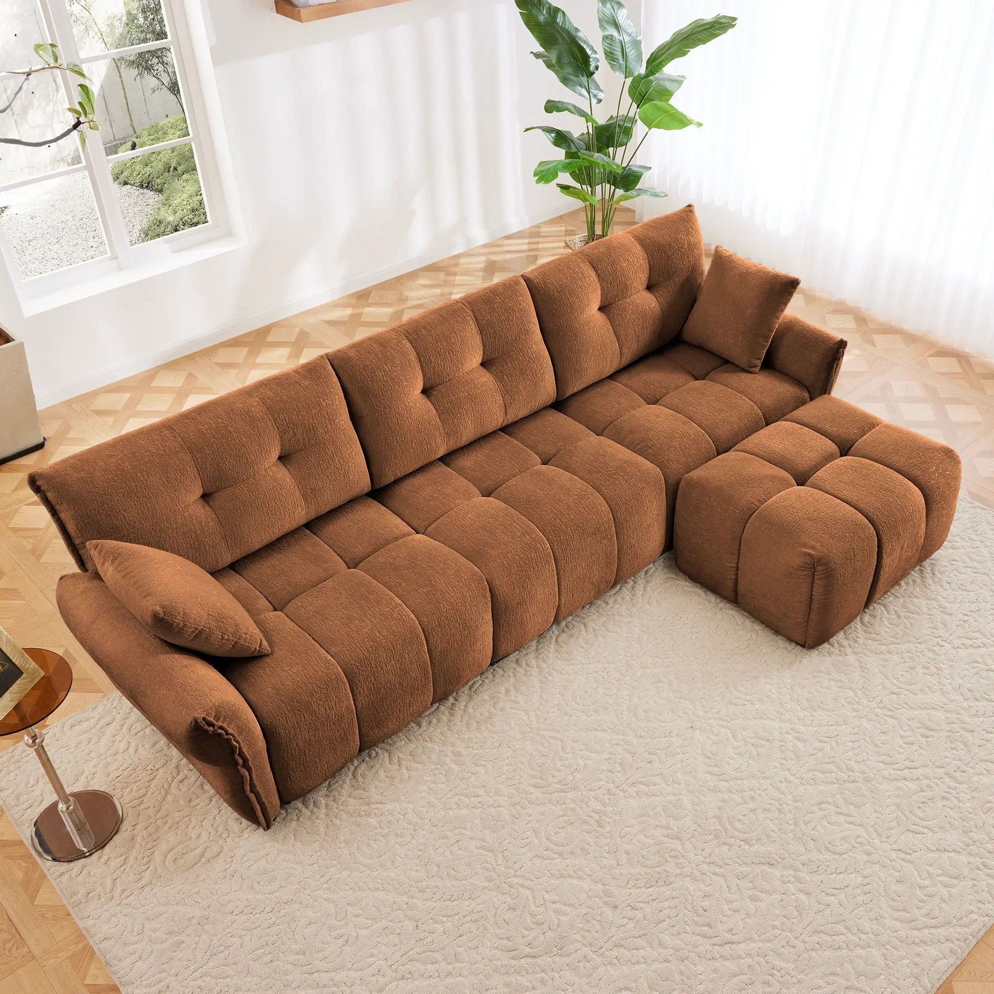 Sofa Set With Ottoman And Pillows, Textured, High Resilience Cushions by HouseOfZazla