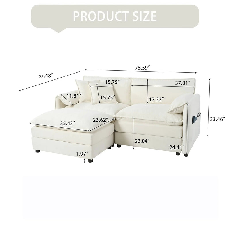 Modern Comfy Deep Seat Modular Sectional Sofa Cloud Couch With Ottoman