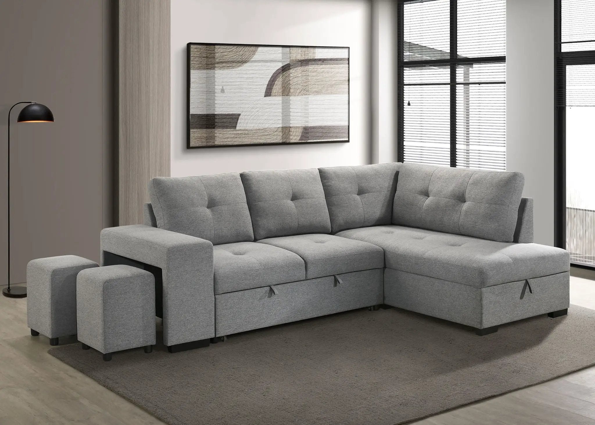 Roanne Fabric Upholstered Sleeper Sectional Sofa Grey by Unique Piece Furniture
