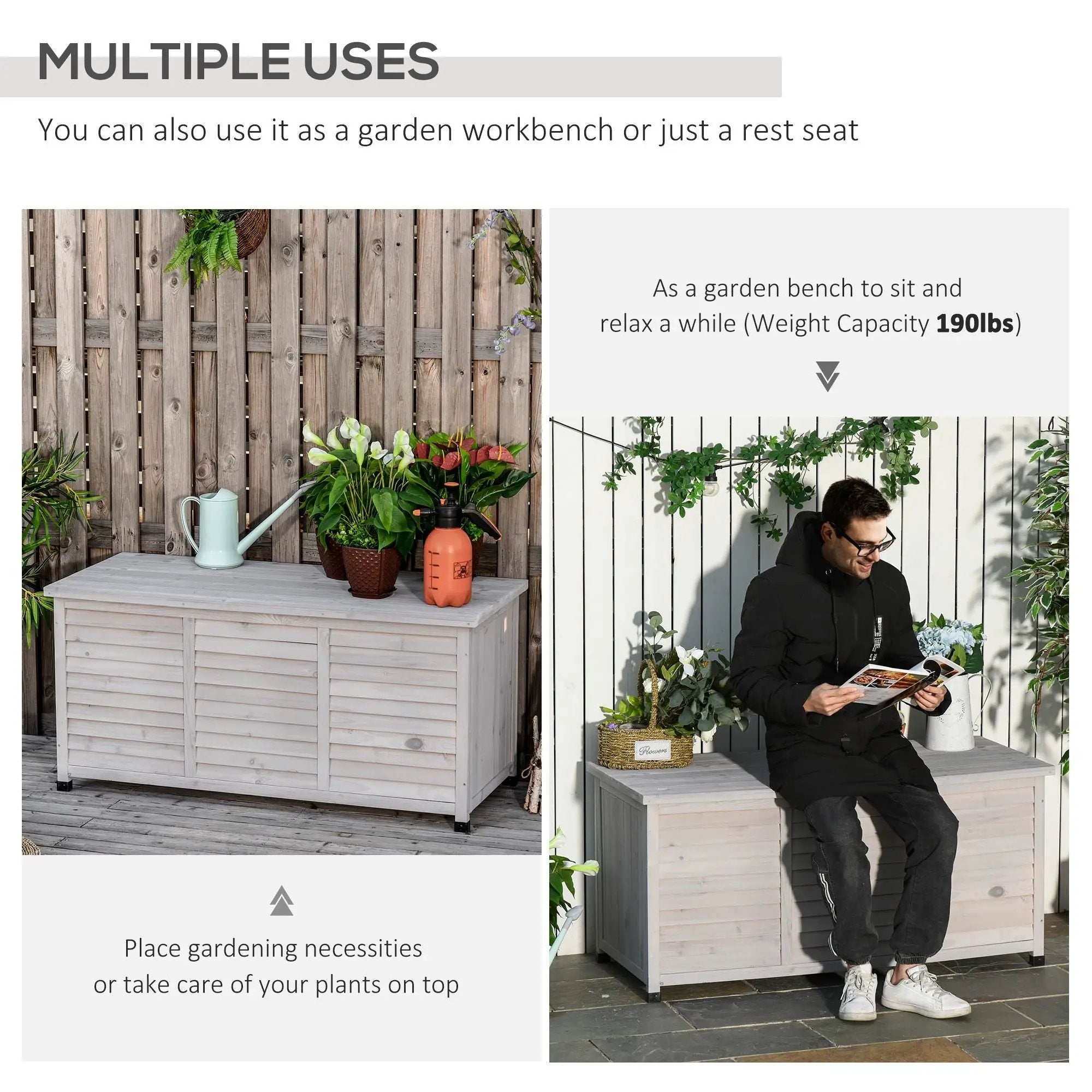 Outsunny - 75 Gallon Wooden Deck Box, Outdoor Storage Container With Aerating Gap & Weather-Fighting Finish - Gray by HouseOfZazla
