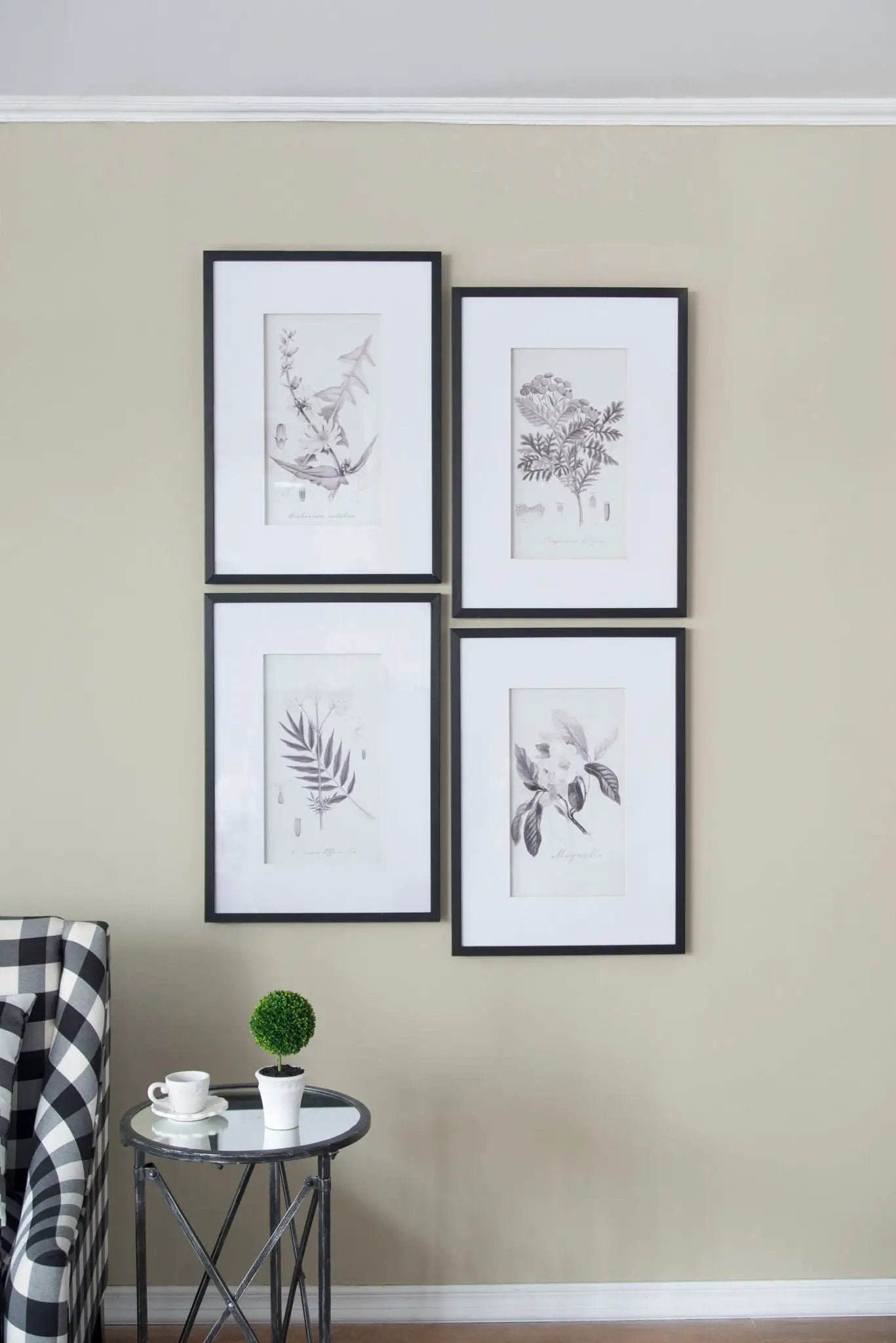 Botanical Wall Art Prints, Home Decor For Living Room Dining Room, Bedroom, Hallway (Set of 4) - White / Black by Unique Piece Furniture