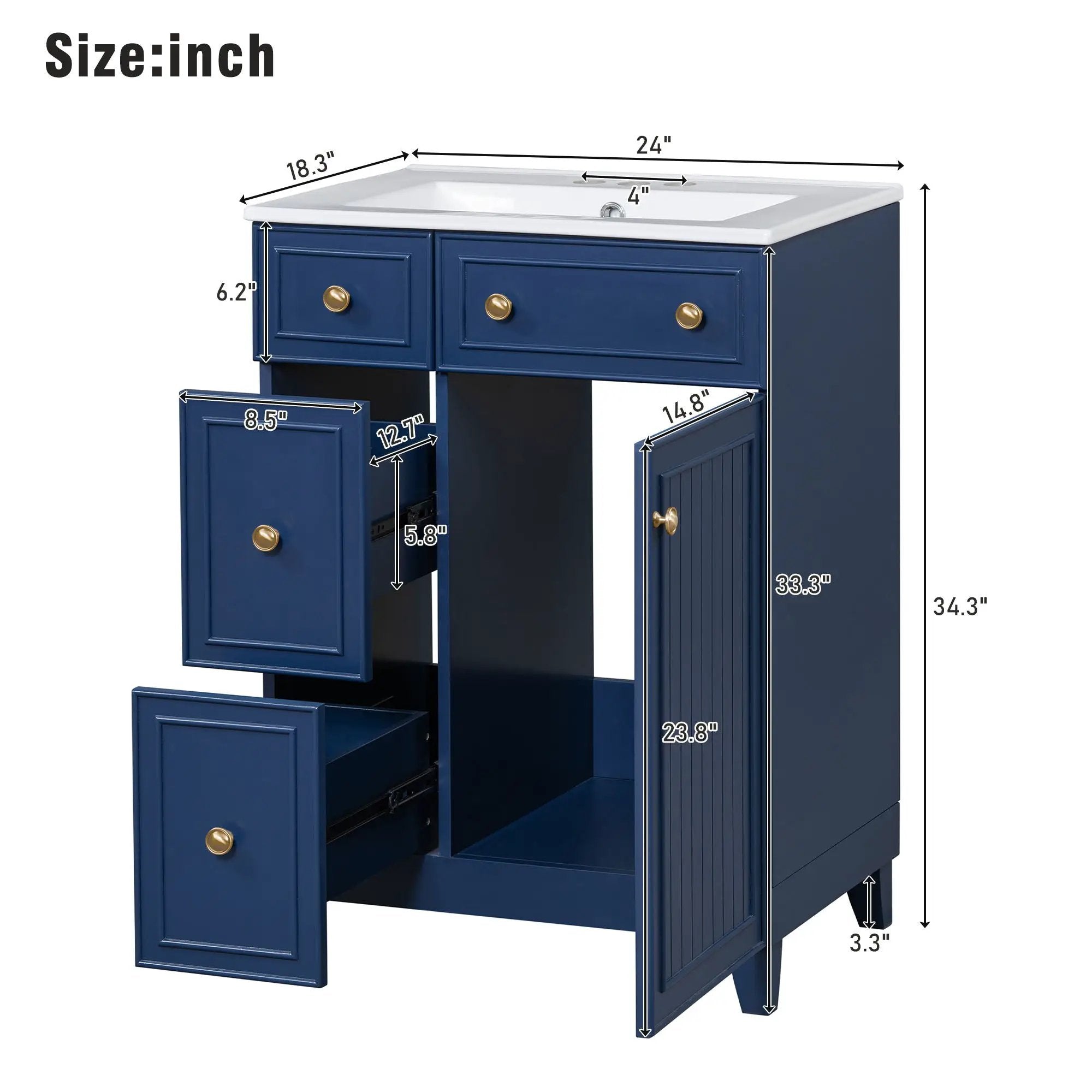 Transitional Style Bathroom Vanity Cabinet With Ceramic Sink by Unique Piece Furniture
