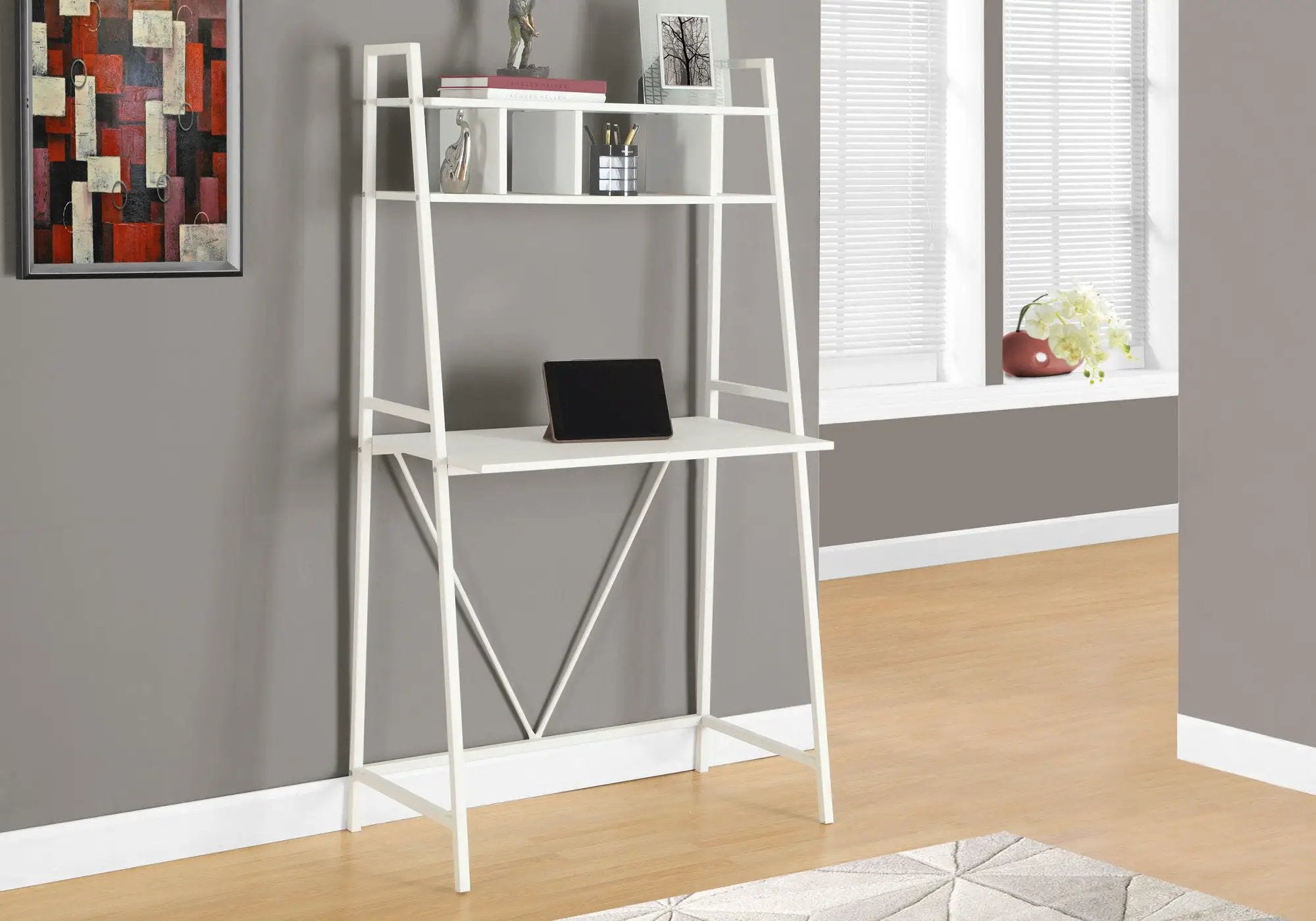 Computer Desk For Home Office, Laptop, Leaning, Storage Shelves, Contemporary & Modern - White by Unique Piece Furniture