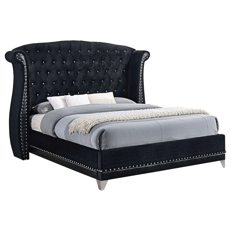 Barzini Upholstered Queen Wingback Bed Black by Unique Piece Furniture