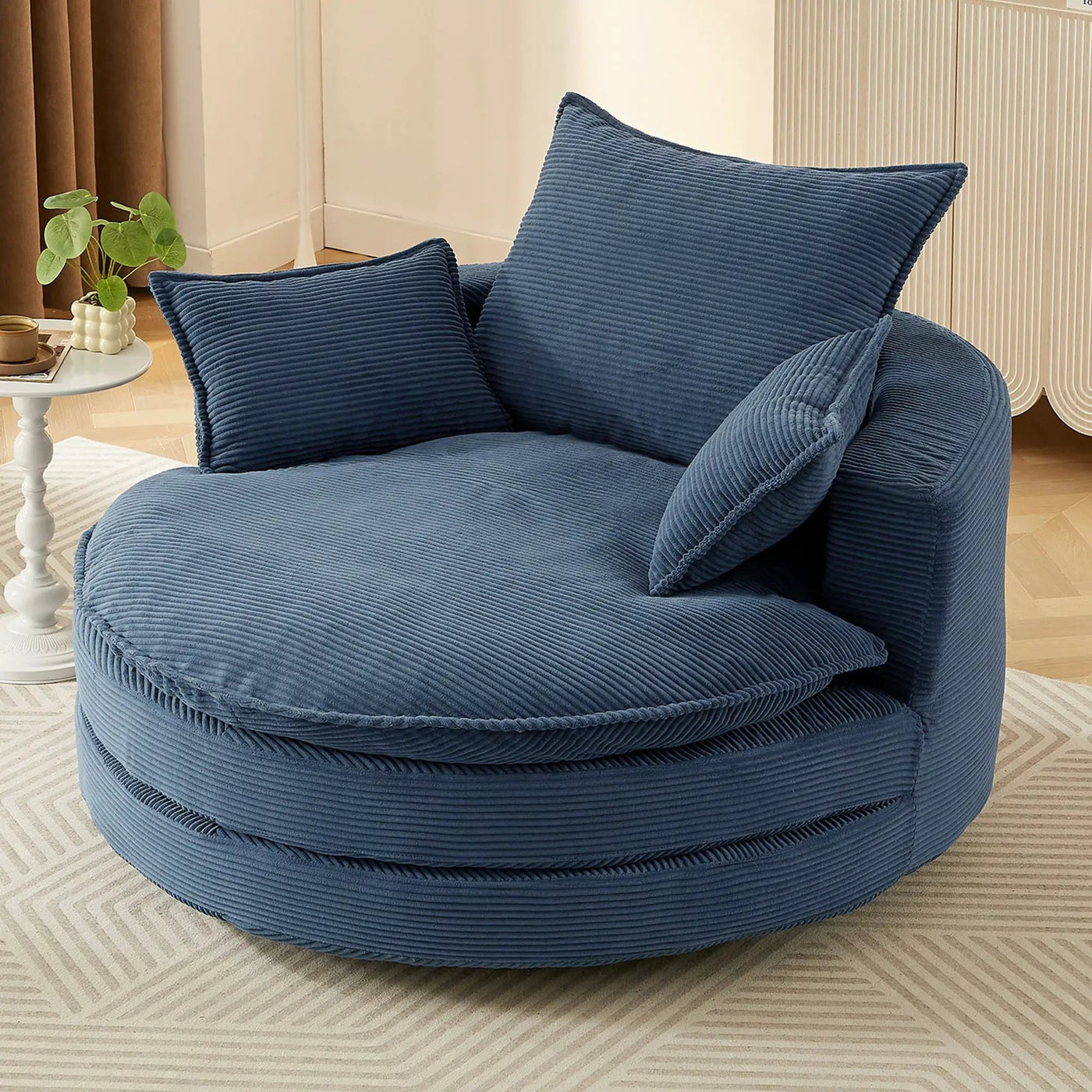 360° Swivel Accent Barrel Chair With Dual Layer Cushion And 3 Removable Pillows by Unique Piece Furniture