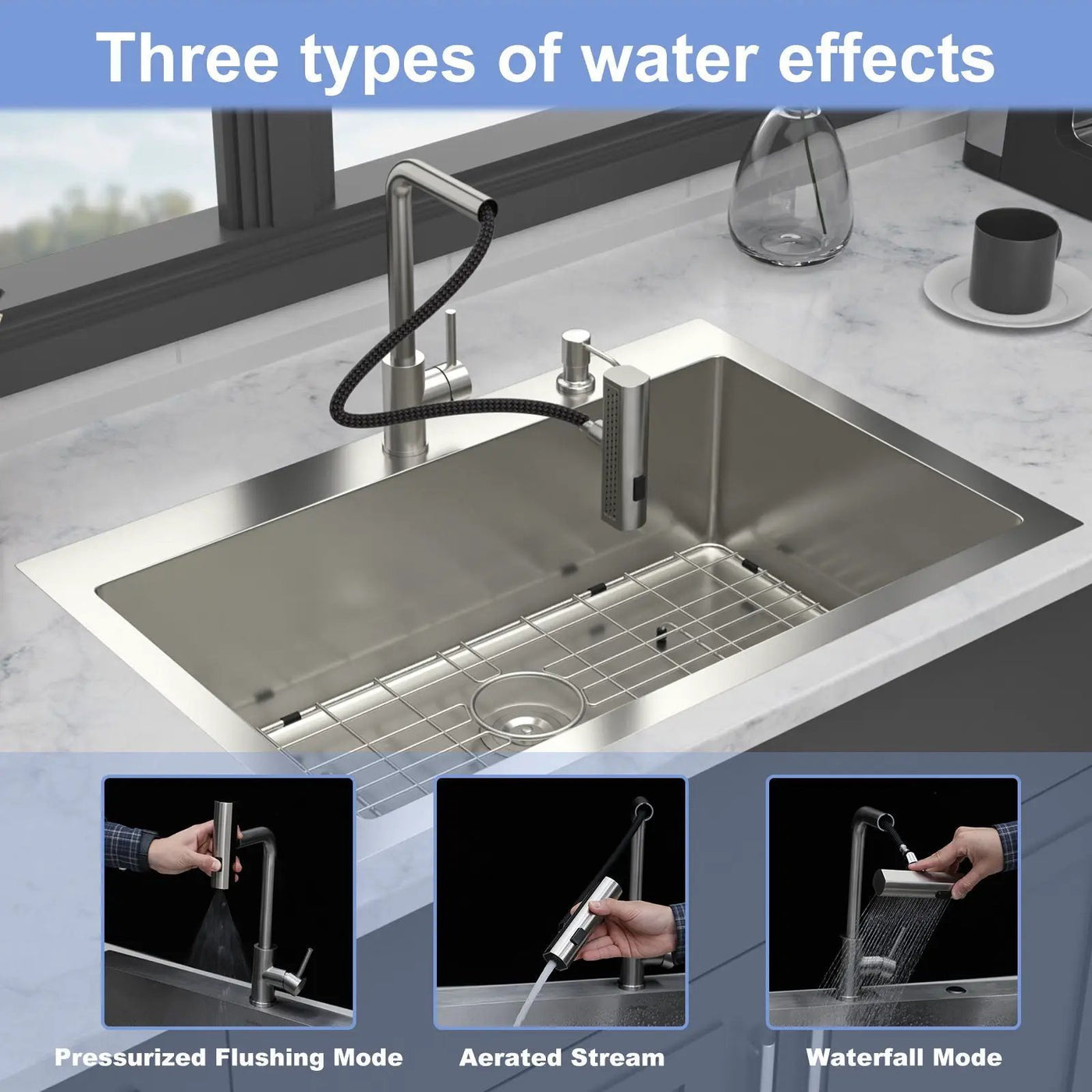 Drop In Kitchen Sink With Pull Down Faucet And Soap Dispenser by HouseOfZazla