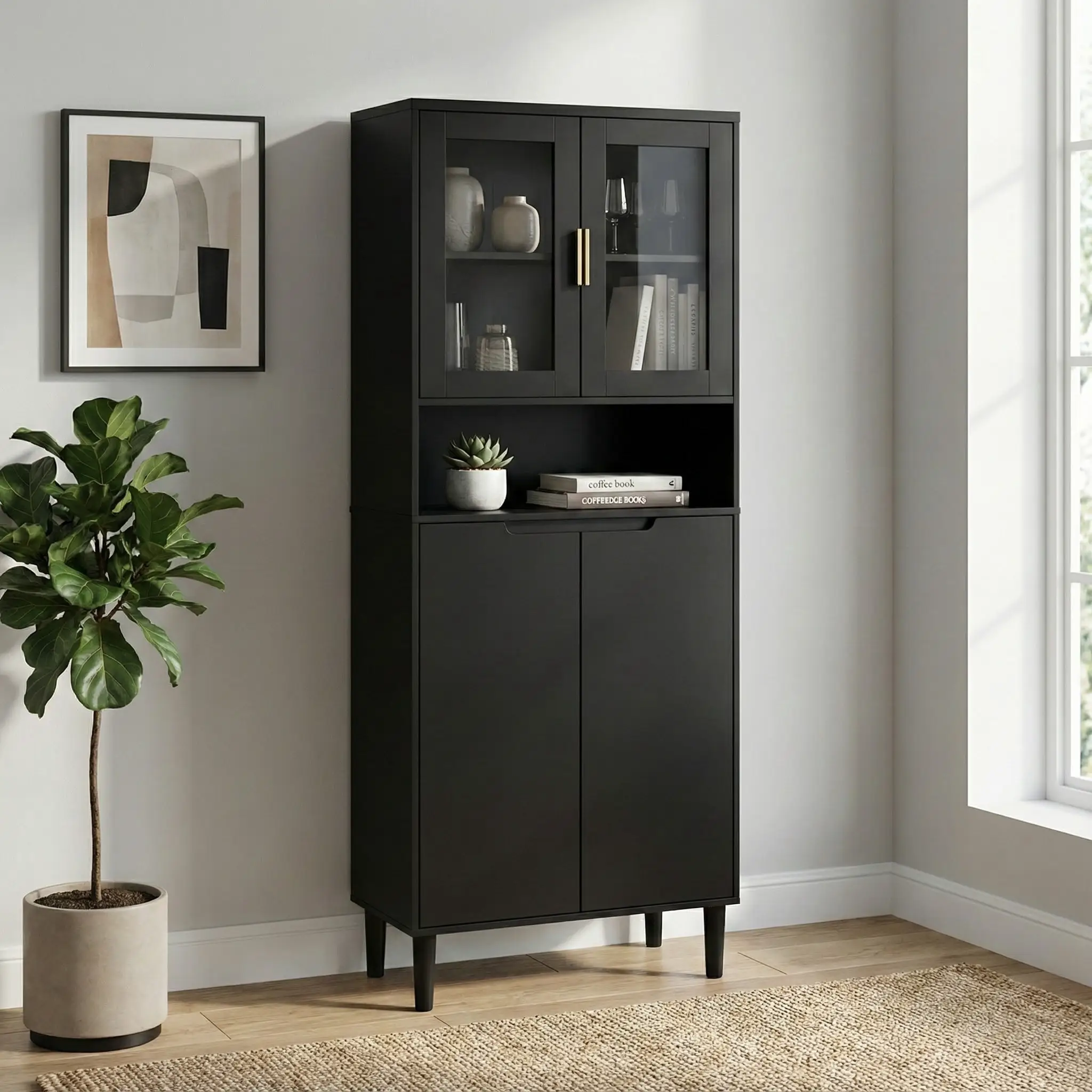 Tempered Glass Door Tall Storage Bookcase by HouseOfZazla