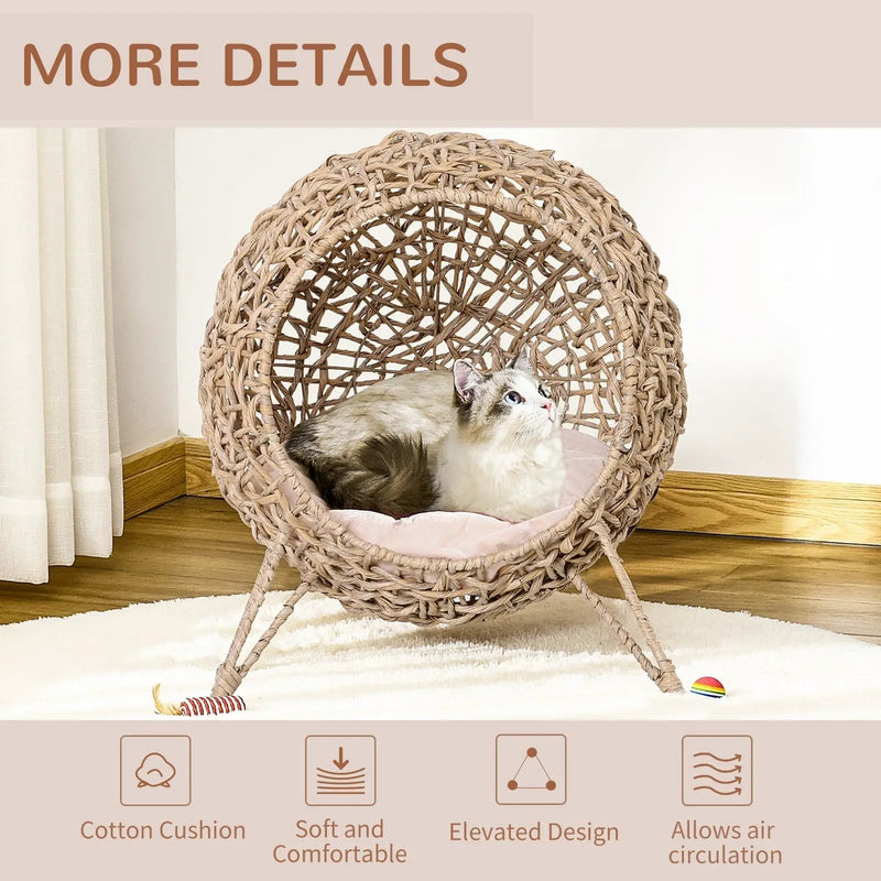20.5' Weaved Banana Leaf Cat Bed with Cushion Beige by HouseOfZazla