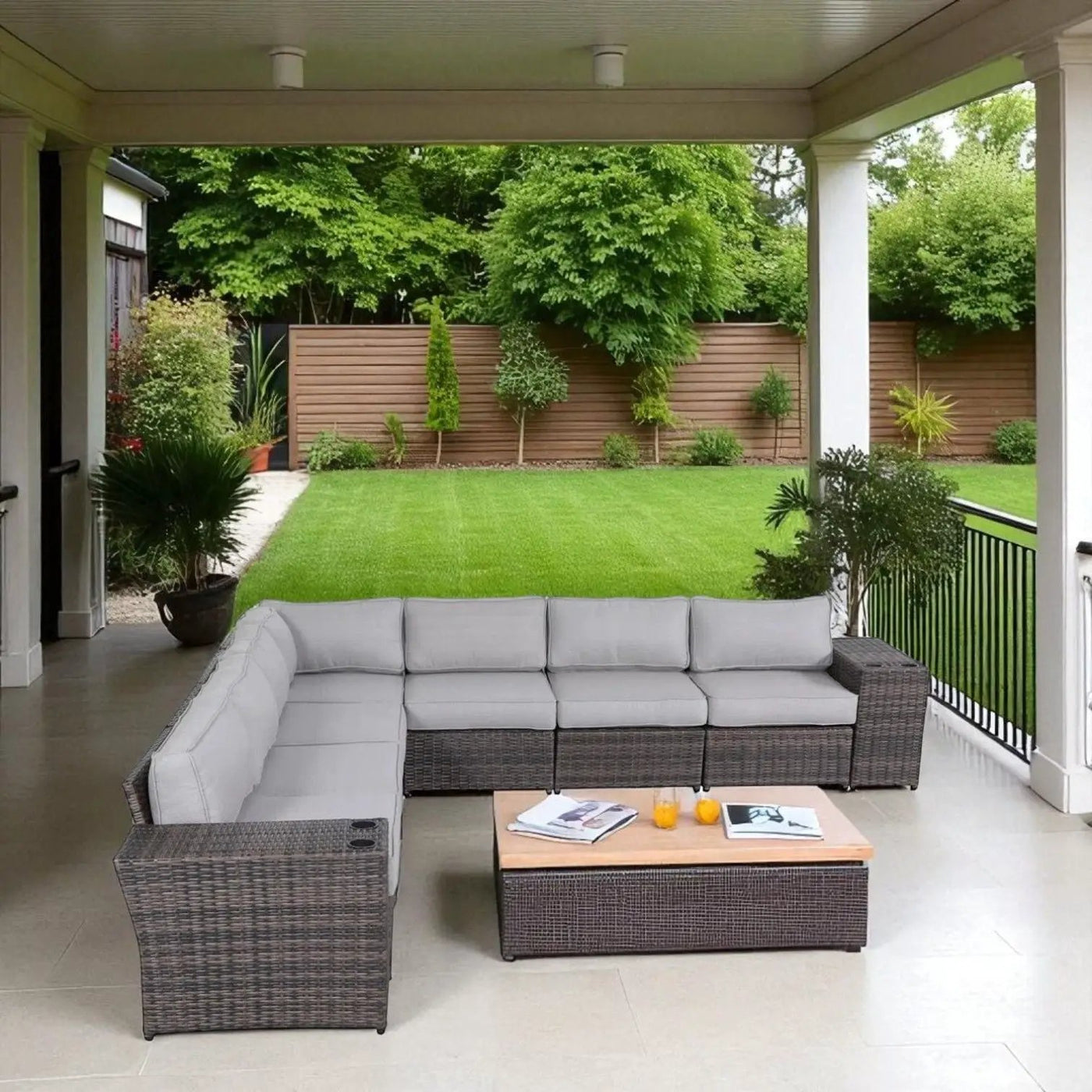 Modern Rattan Wicker Seating Group With Cushions by HouseOfZazla