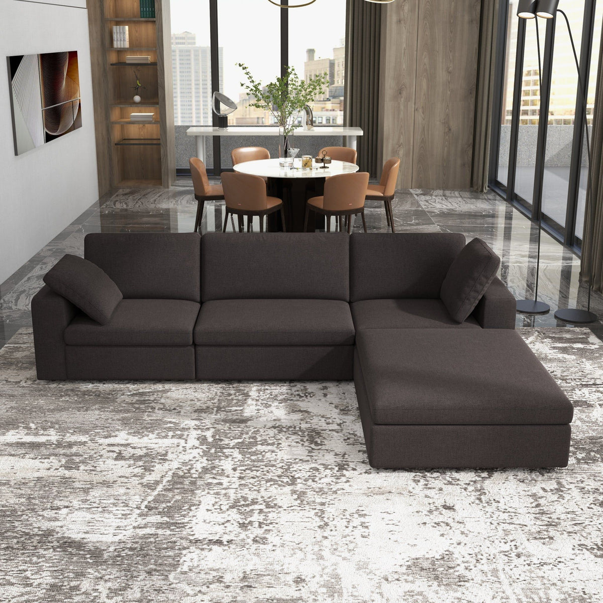 Dark Gray Modular Corner Sectional Sofa with Mid-Century Modern Design - Left Arm Facing, photo 3 of 13