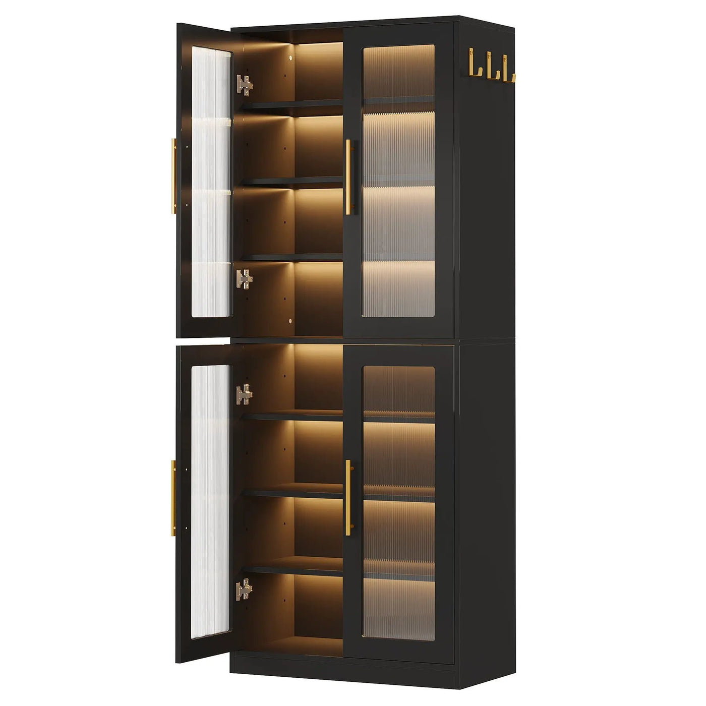 Bookcase With Doors And LED Lighting, 8 Adjustable Shelves Storage Cabinet by HouseOfZazla