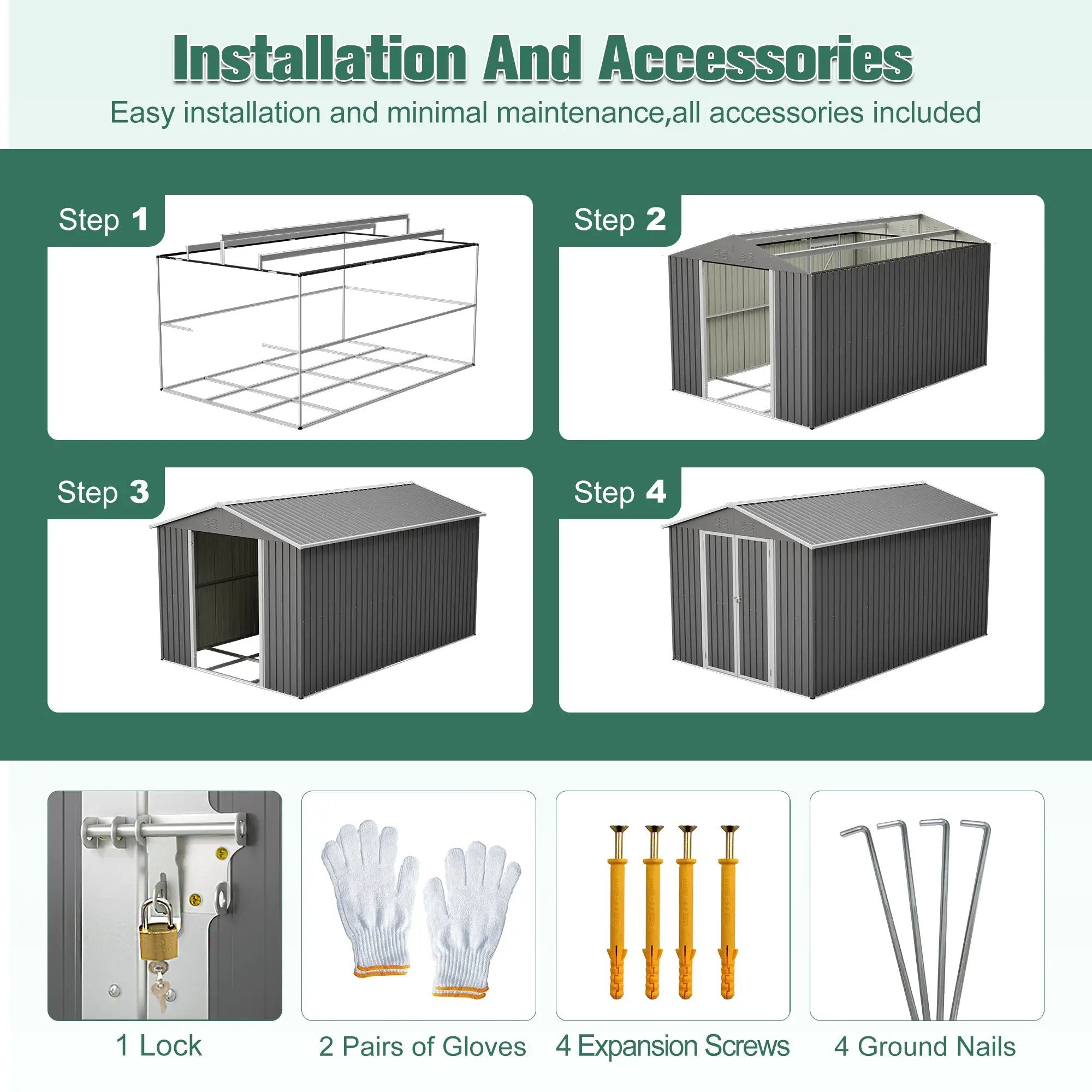 Lockable Secure Metal Shed 8x12 FT by HouseOfZazla