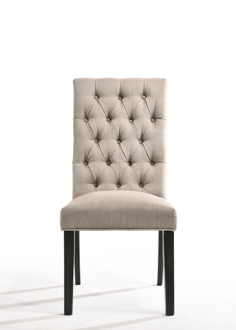 Vintage Side Chair Set with Parsons Silhouette and Linen Upholstery - Black / Tan