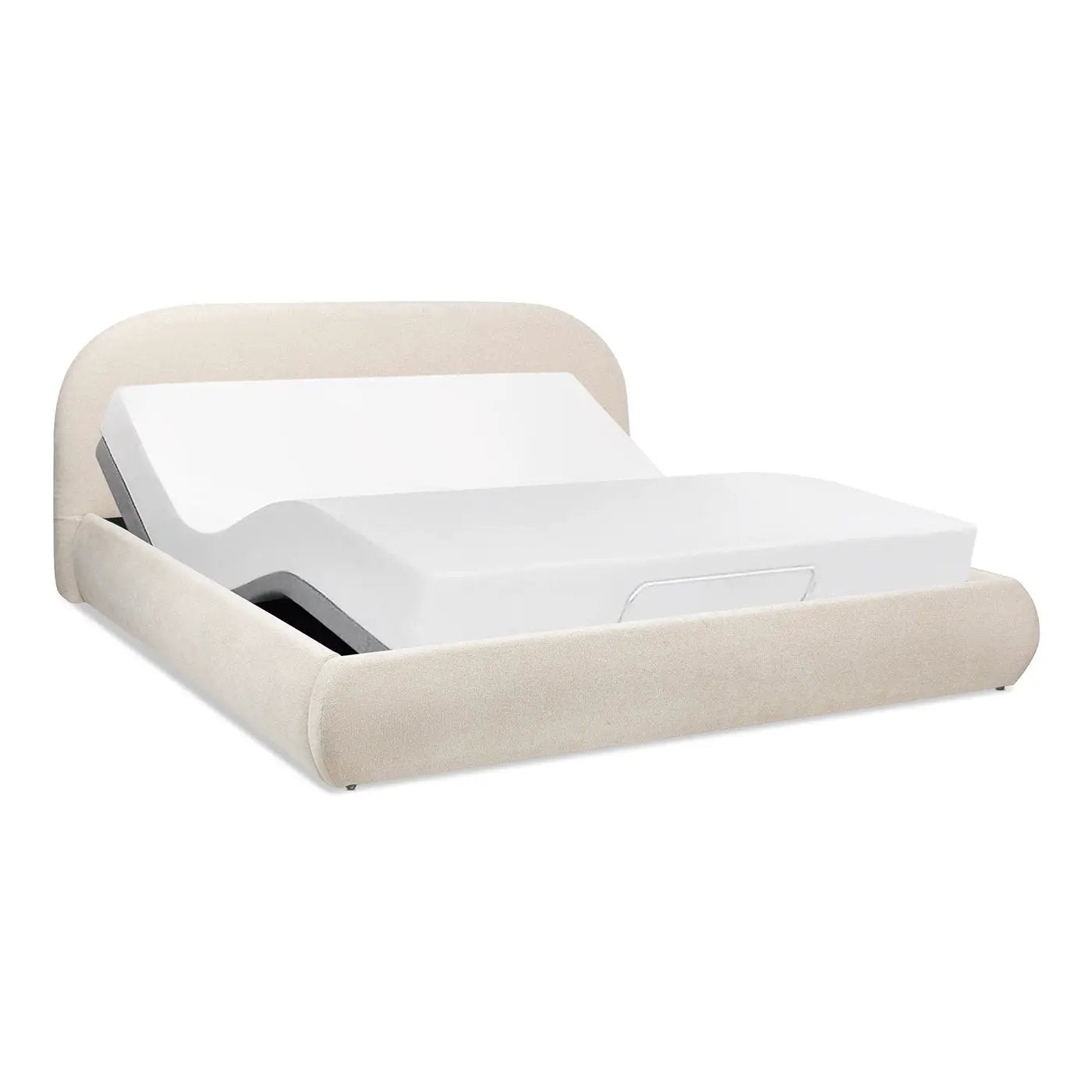 Archie Puffy Grounded Upholstered Platform Bed - Oatmeal Light by HouseOfZazla