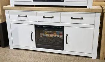 Savonport - XL TV Stand With Fireplace Option - White / Brown by Unique Piece Furniture