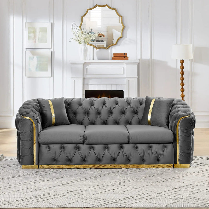 Button Tufted Couch With 2 Pillows, 3 Seater Luxury Chesterfield Sofa by HouseOfZazla