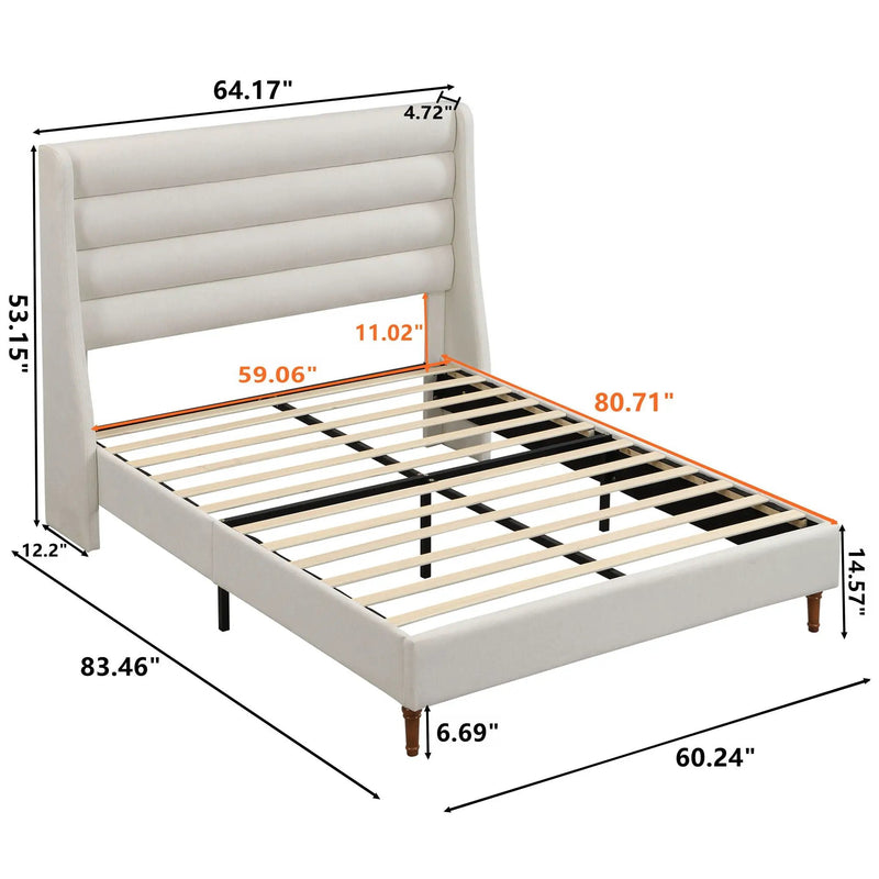 Modern Upholstered Platform Bed With Wave Shaped Headboard by HouseOfZazla