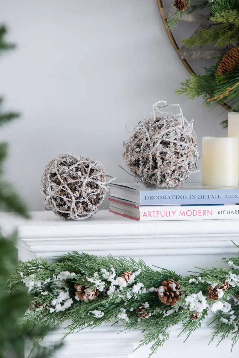 D6" Iced Twig Ball - Set of 4 Christmas Ornaments by HouseOfZazla