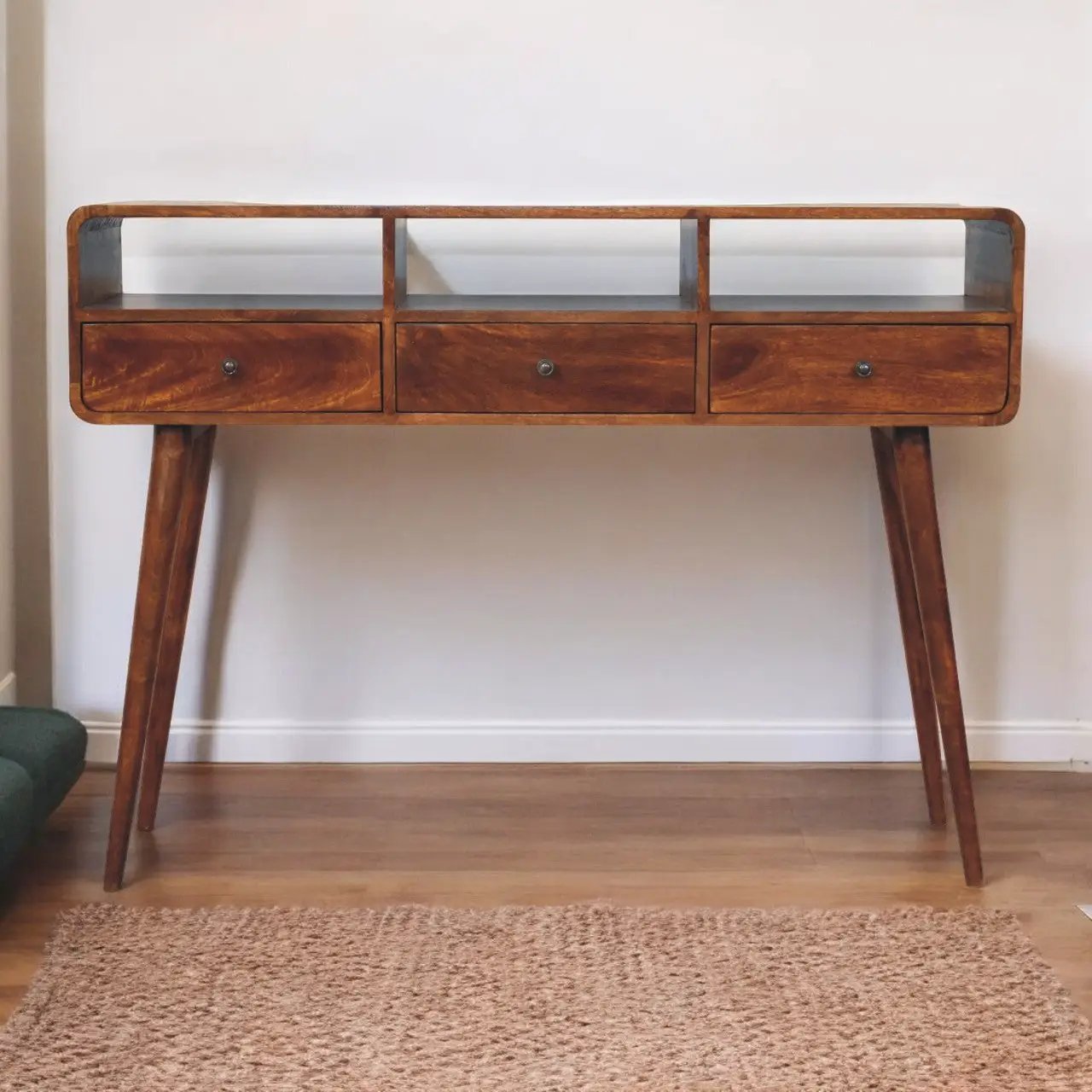 Solid Wood Triple Curved Chestnut Console Table by HouseOfZazla