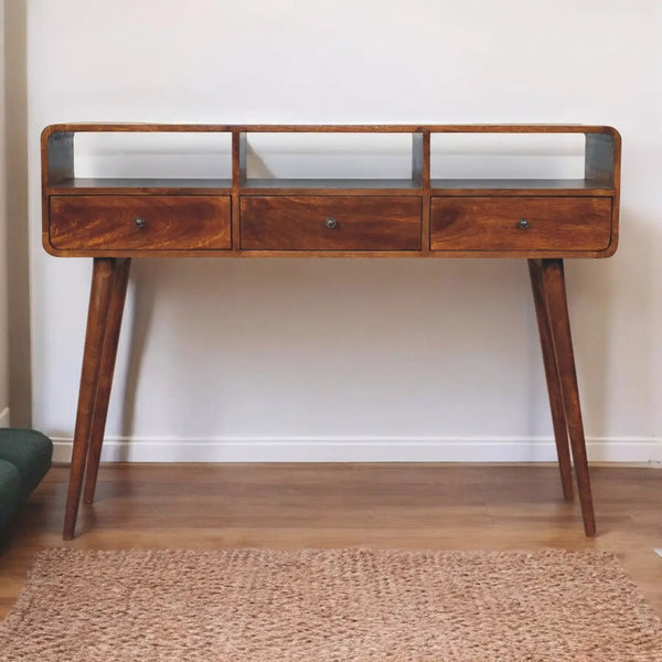 Solid Wood Triple Curved Chestnut Console Table