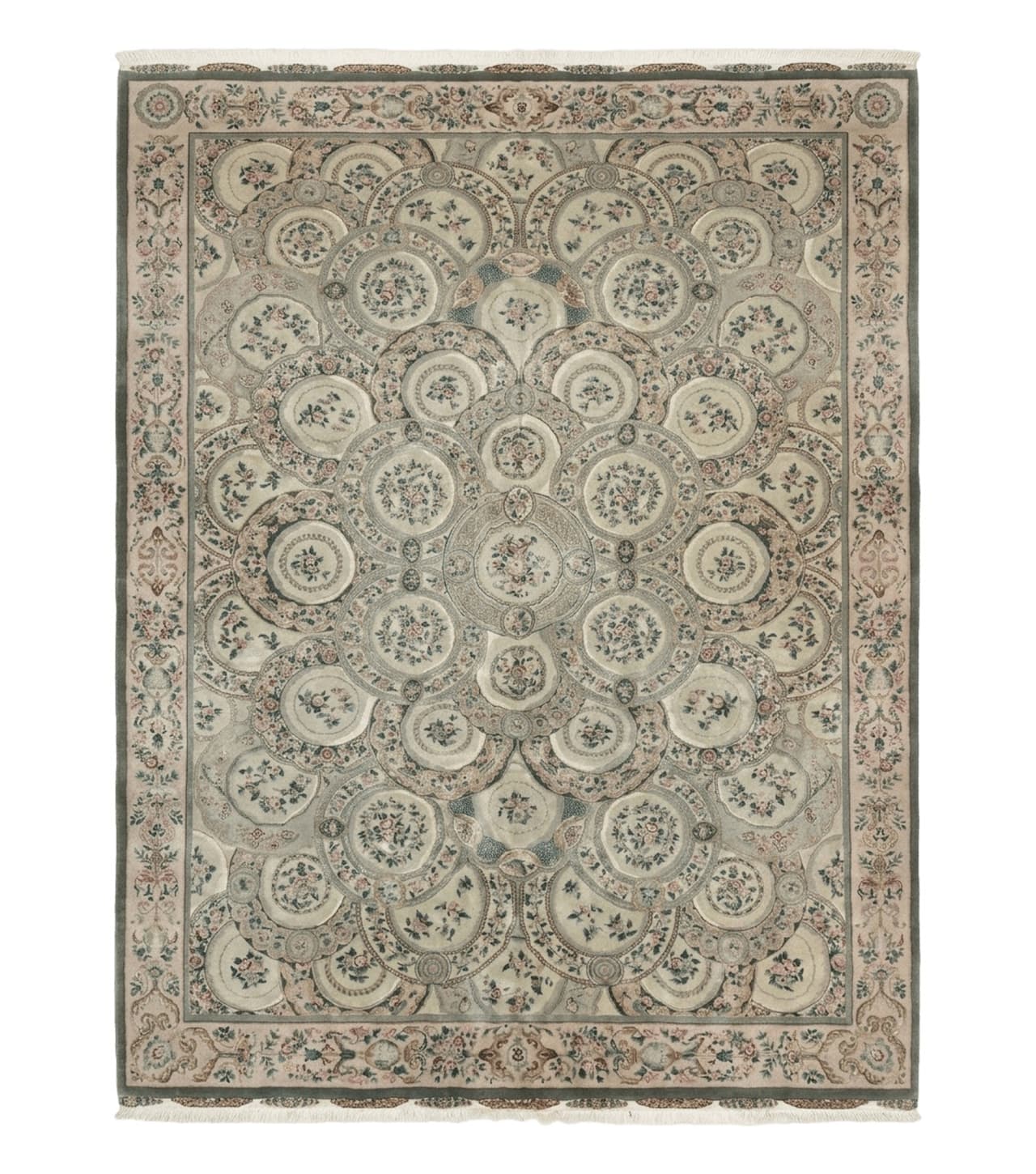 Pak Persian Rug 9x12, Wool with Silk Highlights, European Design, Floral, Green by Jewel Rugs