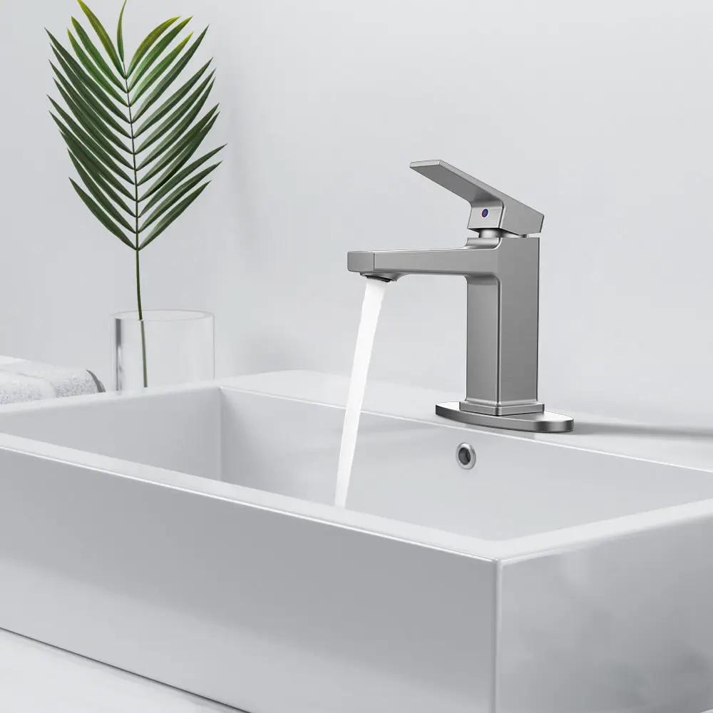 Brushed Nickel Single Handle Bathroom Faucet with Deck by HouseOfZazla
