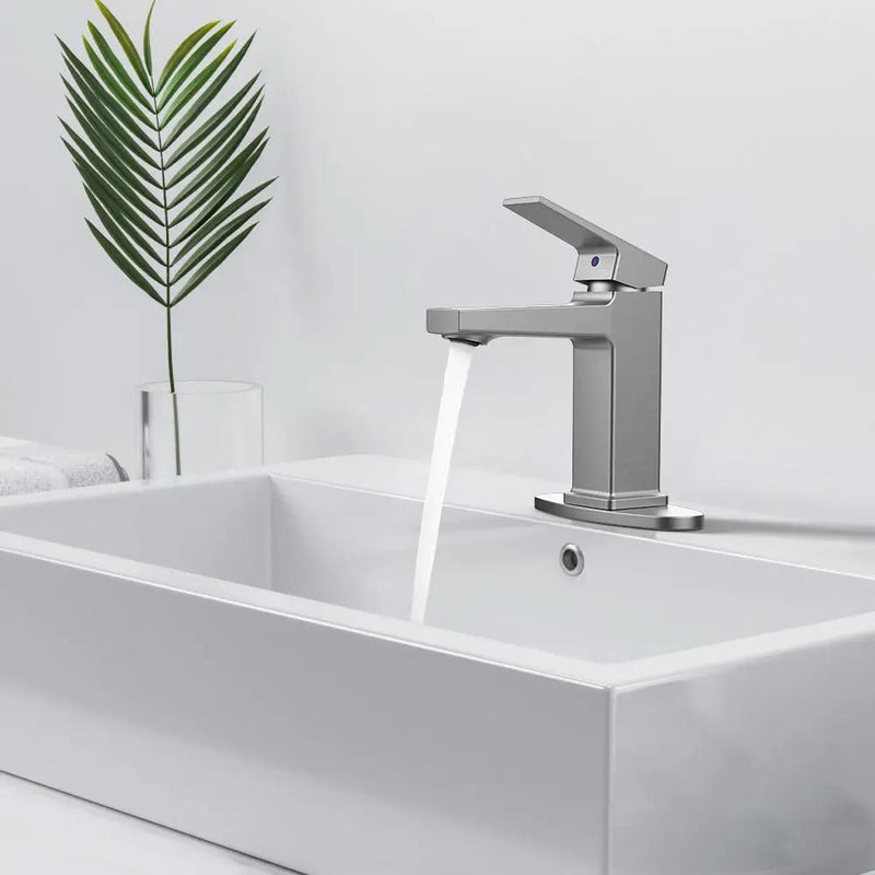 Brushed Nickel Single Handle Bathroom Faucet with Deck by HouseOfZazla