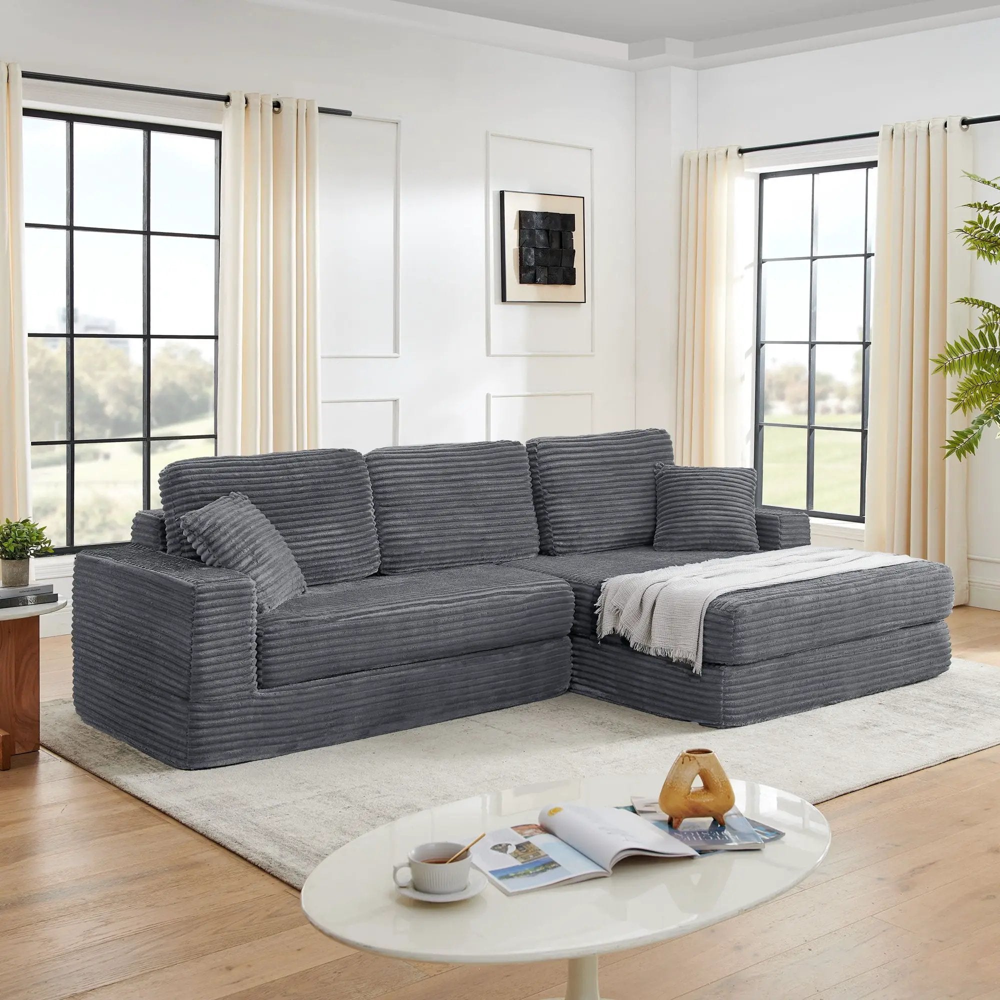 Modern Minimalist L Shape Modular Sectional Sofa, Couch by Unique Piece Furniture