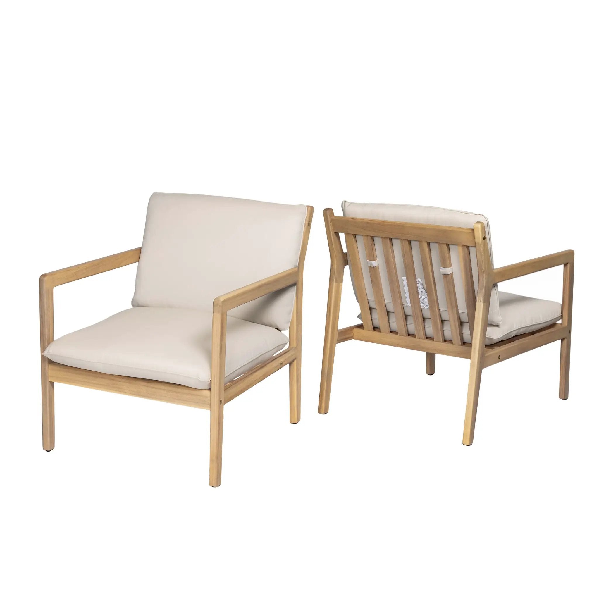 Outdoor Acacia Wood Armchair, Set of 2, Patio Club Chair with Cushions, Light Teak by HouseOfZazla