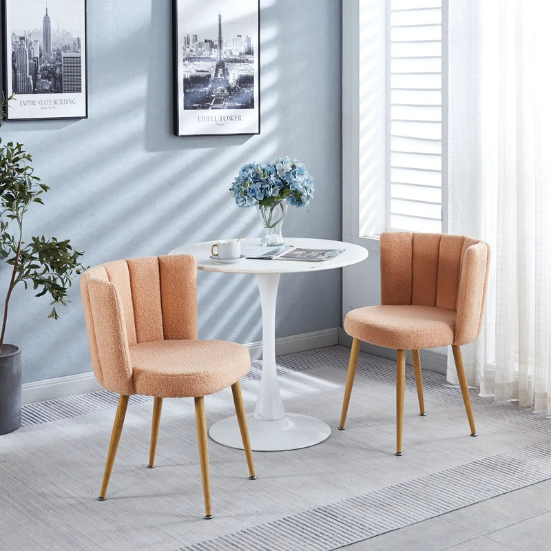 Modern Dining Chair (Set of 2) With Iron Tube Wood Color Legs, Shorthair Cushions And Comfortable Backrest, Suitable For Dining Room, Living Room, Cafe, Simple Structure by Unique Piece Furniture