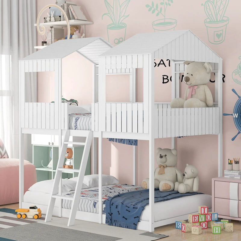 Bunk Bed With Roof, Window, Guardrail, Ladder by HouseOfZazla