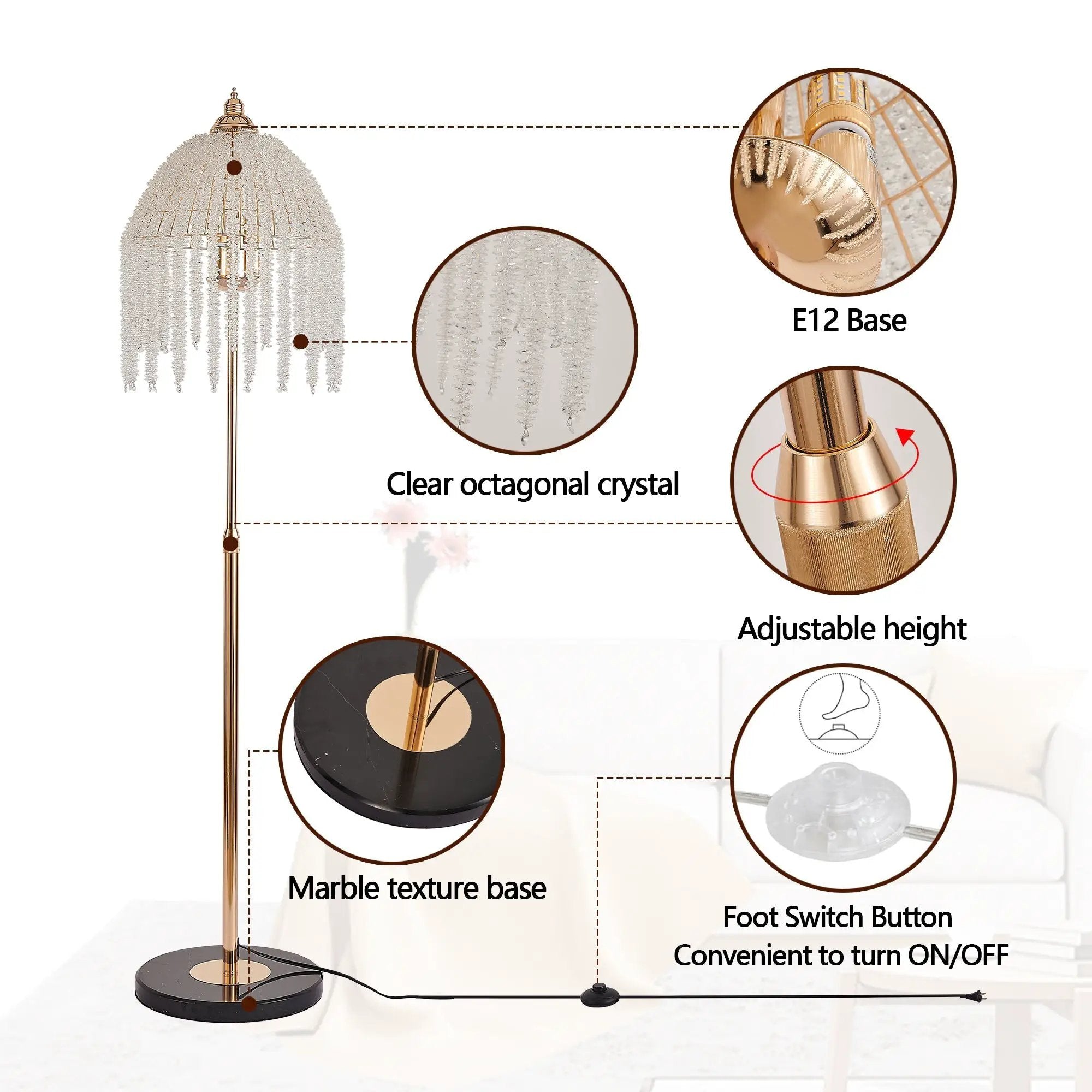 3-Light Elegant Crystal Floor Lamp – Vintage Waterfall Design by HouseOfZazla