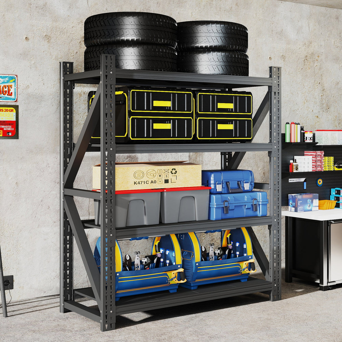 Heavy Duty Metal Adjustable Garage Shelves with 4000lbs Capacity - Black, photo 10 of 10
