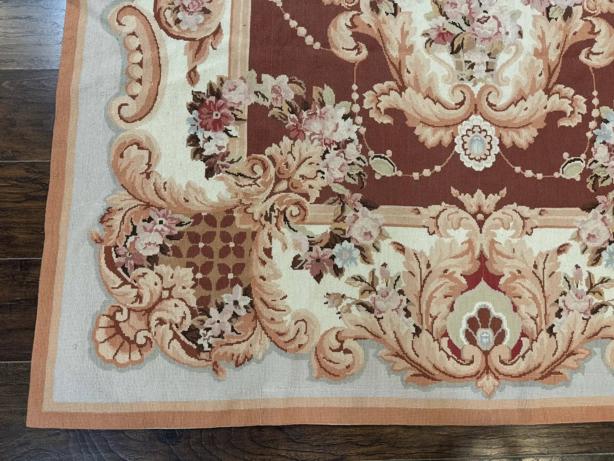 Vintage Needlepoint Rug 6x9, Aubusson Rug, Flatweave Wool Elegant Carpet, Medium Size, French European Design by Jewel Rugs