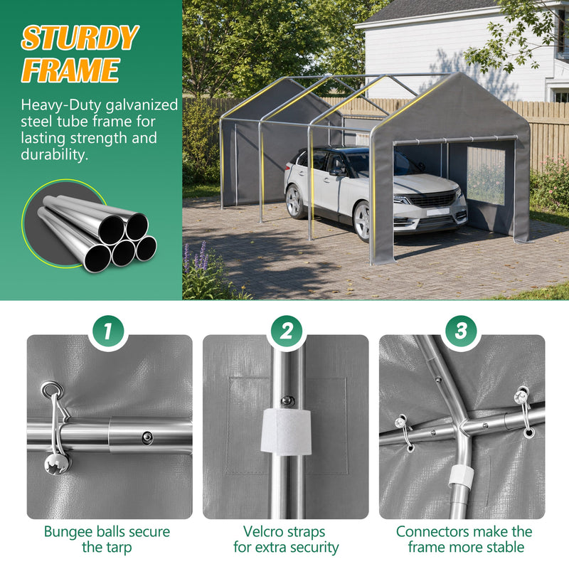 12x20 FT Heavy Duty Carport Canopy with Galvanized Steel Frame - White, photo 8 of 10