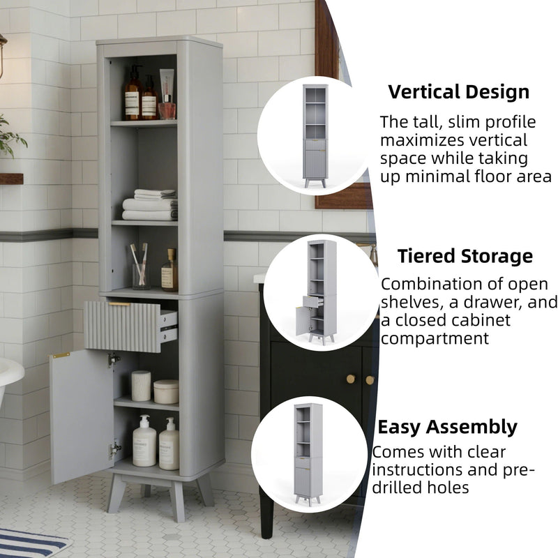 Tall Bathroom Storage Cabinet With Adjustable Shelves And 1 Drawer & Door by HouseOfZazla