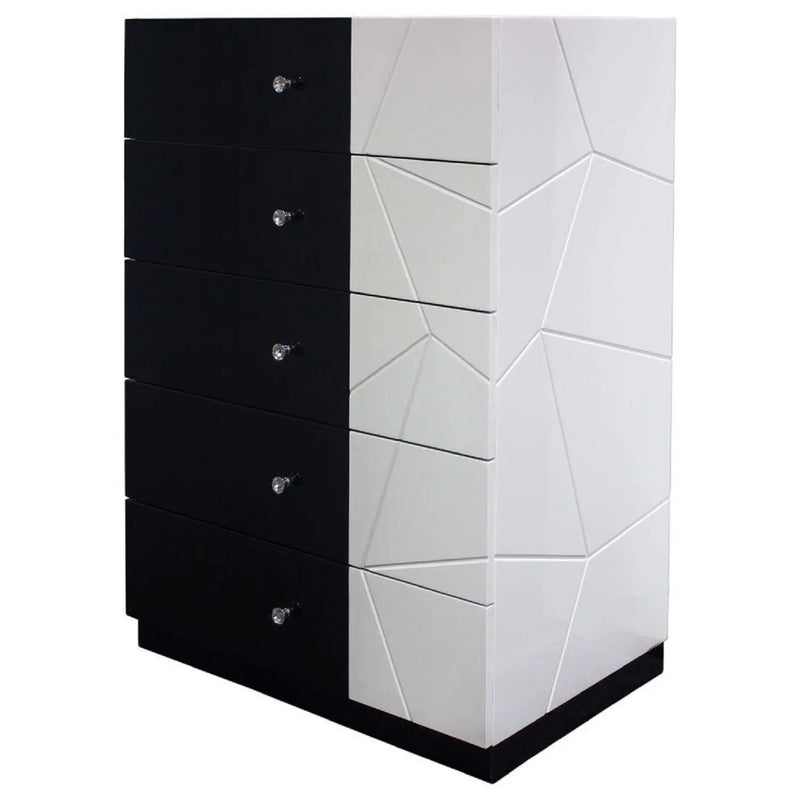 5 Drawer Chest Storage Unit, Clothes Organizer, Geometric Pattern - White / Black by Unique Piece Furniture