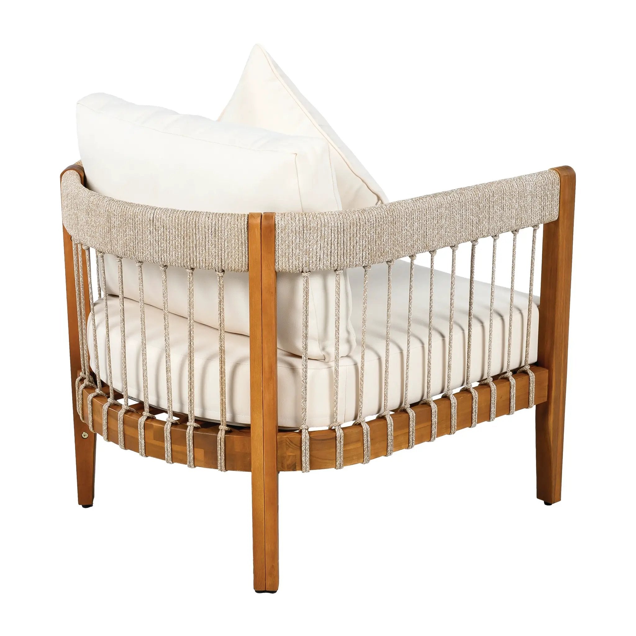 Acacia Wood Outdoor Club Chair with Handwoven Rope Accents & Curved Backrest by HouseOfZazla