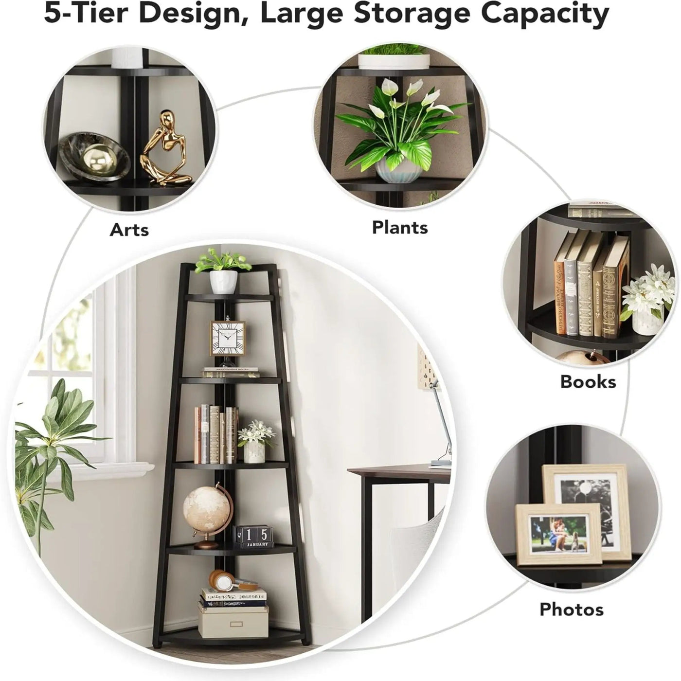 Tall 5 Tier Corner Bookshelf For Living Room by HouseOfZazla
