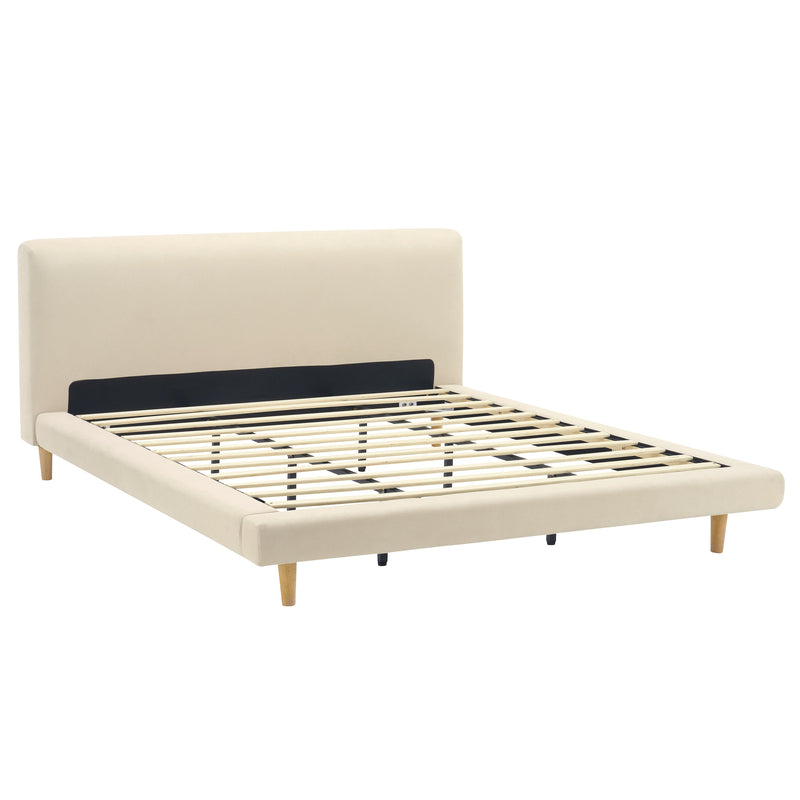 Beige Chunky Headboard Bed Frame with Solid Rubberwood Legs, Cal-King by HouseOfZazla